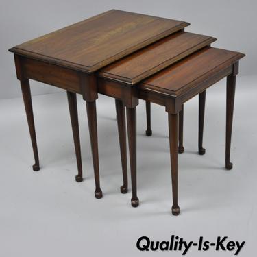 3 Vintage Queen Anne Style Solid Cherry Wood Nesting Side End Tables