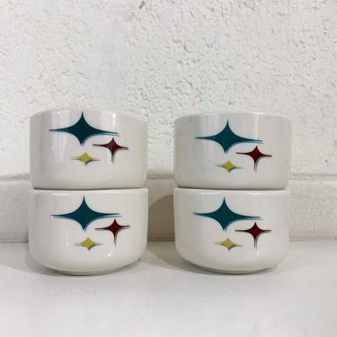 Vintage Syracuse China Jubilee Star Set of 4 Cups Small Bowls Starburst Mid Century Atomic Ramekin Aqua Blue MCM Mad Men Tea 1960s 60s 