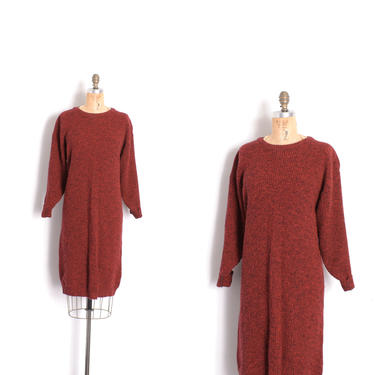 Vintage 1980s Dress / 80s Slouchy Knit Sweater Dress / Red Black ( S M L ) 