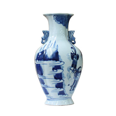 Chinese Blue White Porcelain People Scholars Graphic Vase ws1115E 