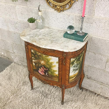 LOCAL PICKUP ONLY —————- Vintage Marble + Wood Table 