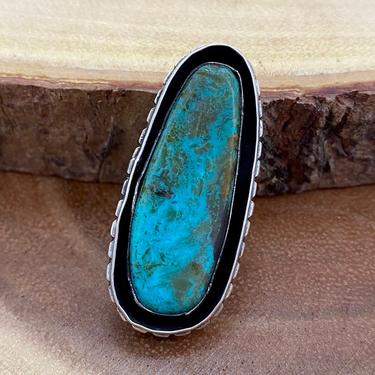 BIG AND BLUE Chimney Butte Shadowbox Turquoise &amp; Sterling Silver Ring | Native American Jewelry Southwestern Boho | Size 5 1/2 