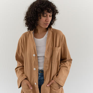 Vintage Almond Brown Overdye Chore Jacket | Unisex Cotton French Workwear Style Utility Work Coat Blazer | M L | 