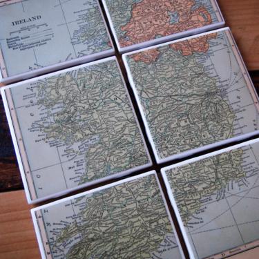 1931 Ireland Vintage Map Coaster Set of 6. Irish Décor. Dublin Map. Belfast Northern Ireland Gift. Ireland Map Décor Europe Travel Gift Idea 