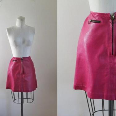 Vintage 1960s Hot Pink Leather Mini Skirt / XS 