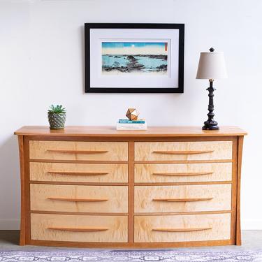 Curved Solid Wood Dresser for Bedroom in Cherry and Curly Maple &quot;Savanna&quot; 