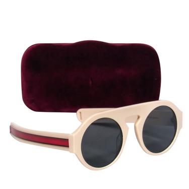 Gucci - Ivory Round Sunglasses w/ Striped Logo Arms