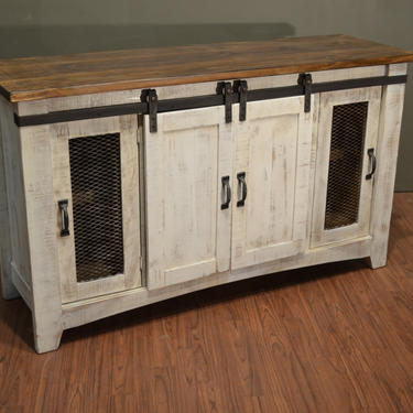 Rustic Solid Reclaimed wood 60&quot; TV stand Media Center / Sideboard with 4 doors and shelves 