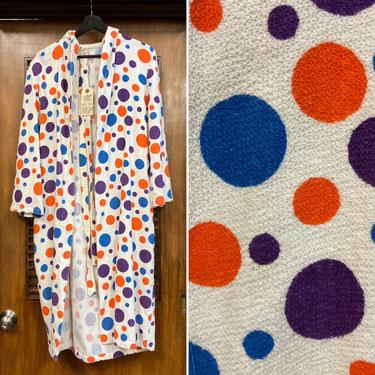 Vintage 1960’s Polka Dot Hooded Terrycloth Robe Duster Coat, 60’s Robe, 60’s Pop Art, 60’s Hooded Robe, Vintage Clothing 