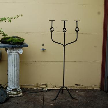 Vtg. 55&amp;quot; tall Wrought Iron 3 Arm Standing Floor Candle Holder / Pillar Candle Holder / Candlestick / Floor Lamp / Candelabrum / Torchiere 