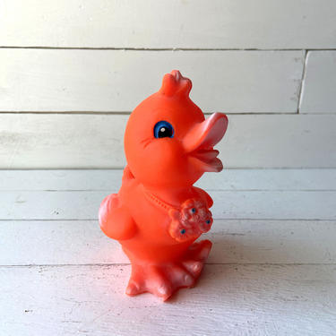 Vintage Floral Orange Rubber Ducky // Midcentury Rubber Ducky // Vintage Bath Children Toys // Vintage Rubber Duck Collector // Vintage Toys 