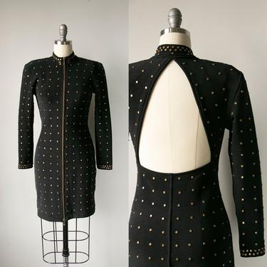 1980s Tadashi Dress Studded Zip Up Body Con XS /S 
