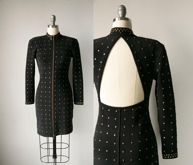 1980s Tadashi Dress Studded Zip Up Body Con XS /S by dejavintageboutique