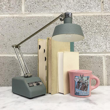 Vintage Desk Lamp Retro 1960s Mid Century Modern + Transformer Powered + Elbow + Faded Green + Lighting + Adjustable + Home and Office Decor 