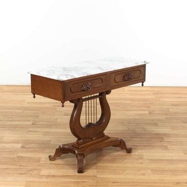 Victorian Mahogany Harp Base w Marble Top Console Table