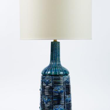 Blue Textured Ceramic Lamp with Brass Base