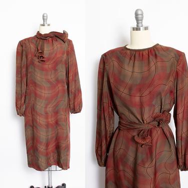Vintage 1980s Dress Graphic Wavy Print Sheath &lt; 