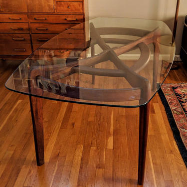 Adrian Pearsall for Craft Associates Sculpted Walnut and Glass Dining Table rare MID CENTURY 