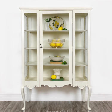 Antique White Glass Curio Cabinet 