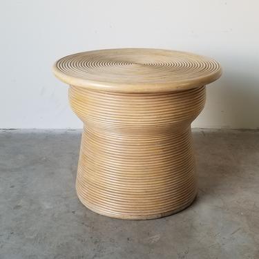 Vintage Pencil Reed Rattan Round Side Table 