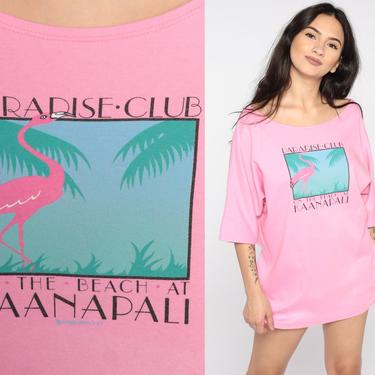 Pink Flamingo Shirt Kaanapali Hawaii Tshirt Beach Shirt Bird Tee 80s Tshirt Pink Graphic Print Vintage Retro T Shirt Crazy Shirts Large L 