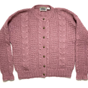 Vintage 1980s Women's FORENZA Knit Mohair Cardigan ~ size L ~ 80s Sweater ~ Cable Knit ~ Oversized M 