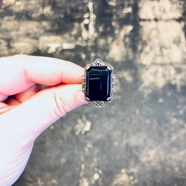 Vintage Silver Ring, Onyx Ring, Marcasite Jewelry, Oxidized Silver, Statement Jewelry, Gothic Style Ring, 925 Ring, Black and Silver, Unique 