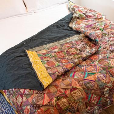 Beautiful Vintage Hand Sewn Saree Quilt  - Made in India 