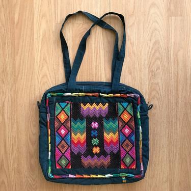 Vintage Cotton Indigo Geometric Embroidered Shoulder Bag 