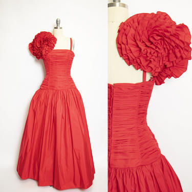 1980s VICTOR COSTA Gown Red Dress S 