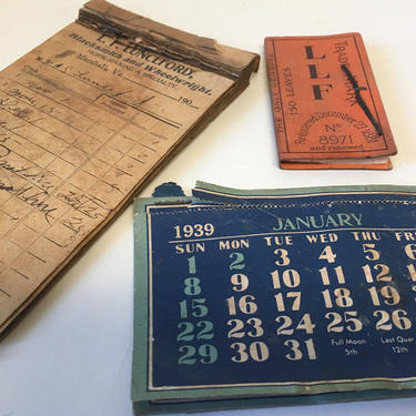 Antique Paper Ephemera Vintage Collectible McCaskey Sales Order Book 1939 Desk Calendar LLF Paris Paper Leaves 1881 Early 1900s 1930s 1920s 