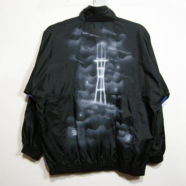 Sutro airbrushed black \/ blue nylon jacket