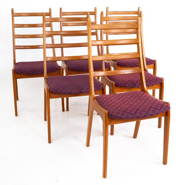 Korup Stolefabrik Mid Century Teak High Ladderback Dining Chairs - Set of 6 - mcm 