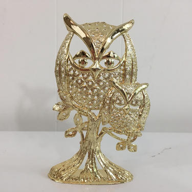 Vintage Owl Jewelry Holder Earring Bird Organizer Metal Decor Torino Display Gold 