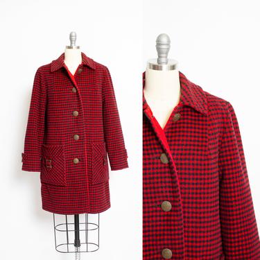1960s Coat Red Plaid Wool Heavy Weight M / L 
