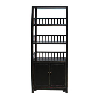 Chinese Distressed Black Slim Display Bookcase Curio Cabinet cs5715E 