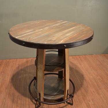 Rustic Bistro Table with shelves and foot rest made of solid Reclaimed wood 