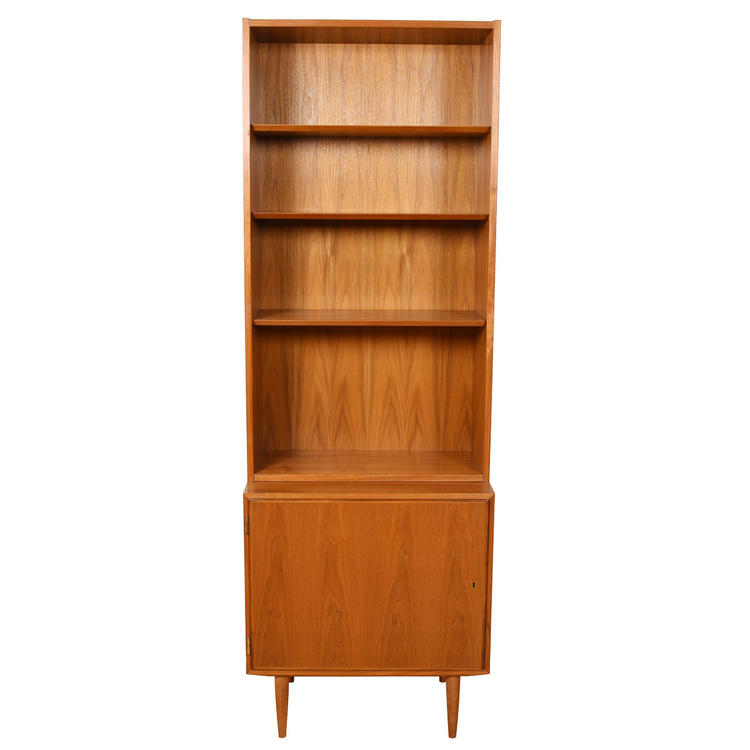 27 Danish Modern Locking Cabinet with Bookcase Top in Walnut