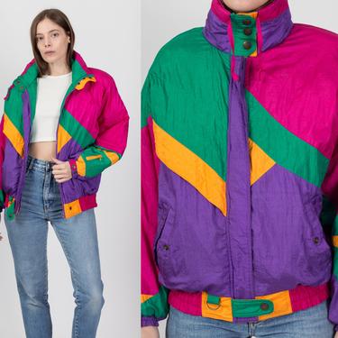 80s Color Block Puffy Ski Jacket - Small | Vintage Andy Johns Colorful Oversize Winter Coat 