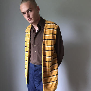 Vintage 60s Mustard Striped Sweater Vest 