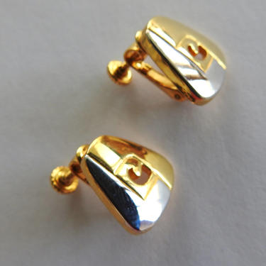 Pierre Cardin  Modernist Gold and Silver Tone Earrings 