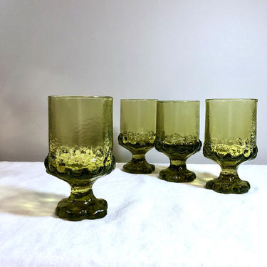 4 Vintage Franciscan Tiffin Madeira Small Goblets or Wine Glasses, Citron Green, Mid Century Modern Stemware, Chunky, Brutalist 