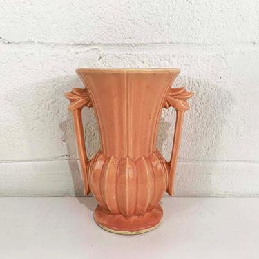 Vintage McCoy Blush Pink Vase White Pottery Baby Brush USA 1950s 50s Statement Vases Large Cottagecore Mid-Century MCM Classic Art Nouveau 