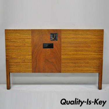 Vintage Mid Century Modern Full Size Walnut and Tile Inlay Bed Headboard