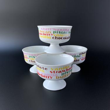 Set of Four Vintage Toscany Japan Footed Ice Cream Bowls with Retro Typeface 