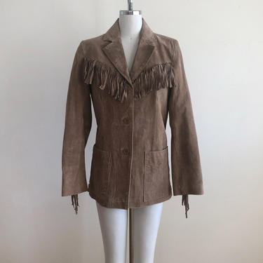 Tan Suede Jacket with Fringe - 1990s 