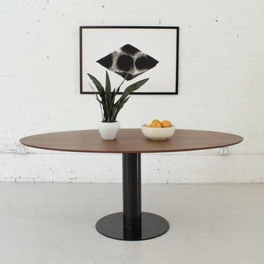 Oval Walnut Dining Table with Black Base