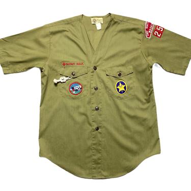 Vintage Boy Scouts Collarless Button-Up Shirt ~ men's S / women's M ~ BSA ~ Patches ~ Chief Seattle, Washington 