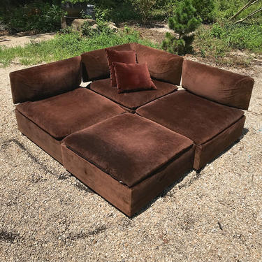 Chocolate Sectional Sofa Modular (Removable+Re-positional Backs!) Vintage Mid-Century Modern Milo Baughman Adrian Pearsall Ottoman 