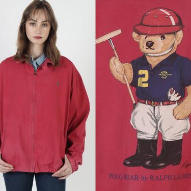 Vintage 90s Polo Bear By Ralph Lauren Harrington Red Made In USA Jacket XL 